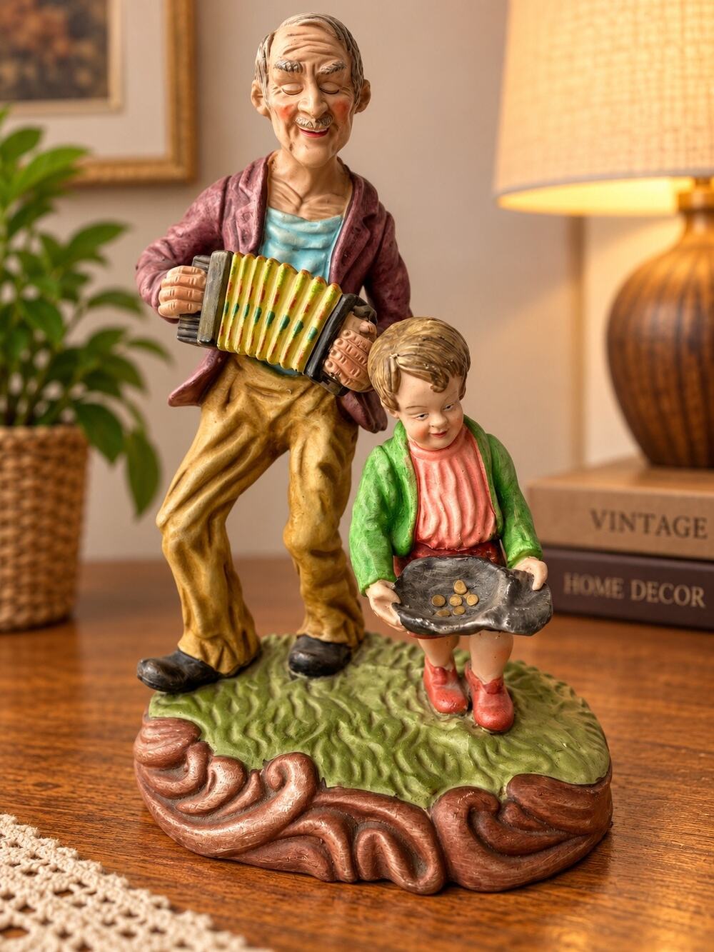 Vintage Porcelain  Figurine Portugal Capodimonte style Grandfather Boy accordion
